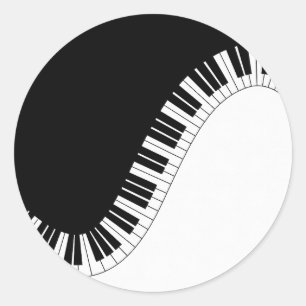 Sticker Rond Clavier de piano design de musique noir et blanc