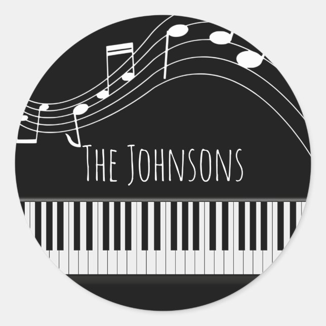 Sticker Rond Clavier de piano et notes musicales (Devant)