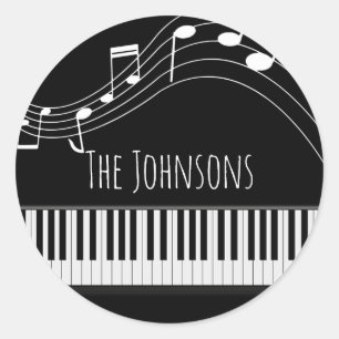Sticker Rond Clavier de piano et notes musicales