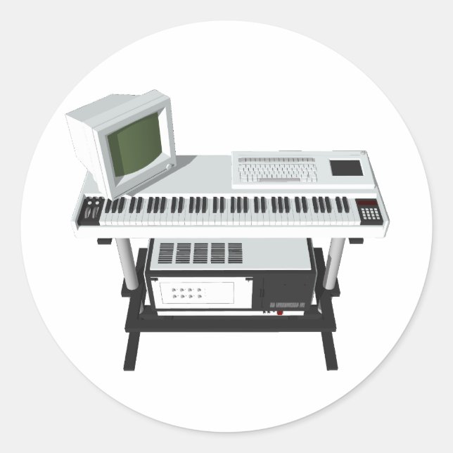 Sticker Rond Clavier d'échantillonneur de style des années 80 : (Devant)