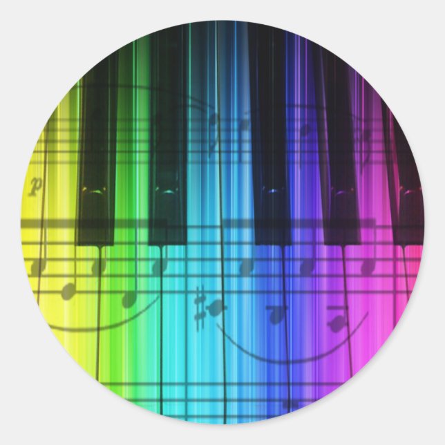 Sticker Rond Clavier et notes Rainbow Piano (Devant)