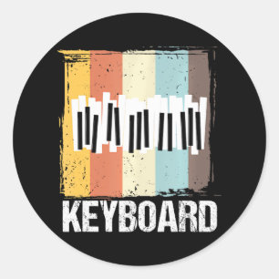 Sticker Rond Clavier Pianiste Retro Clavier Piano Player