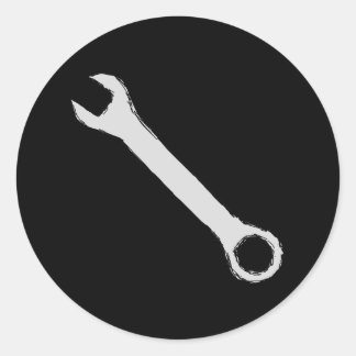 Sticker Rond Clé anglaise. Gris et Noir. Spanner.