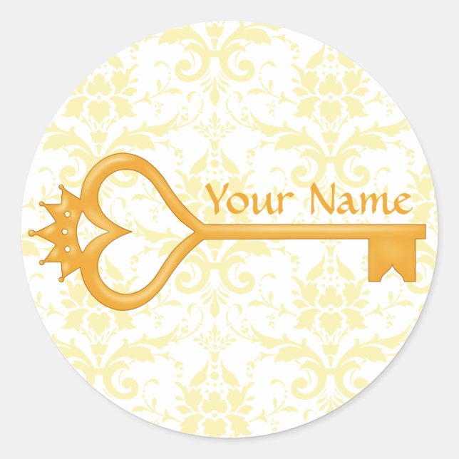 Sticker Rond Clé de coeur Gold Crown (Devant)
