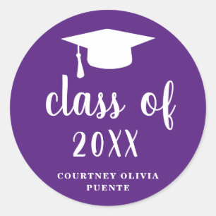 Sticker Rond Clé de graduation simple violet et blanc