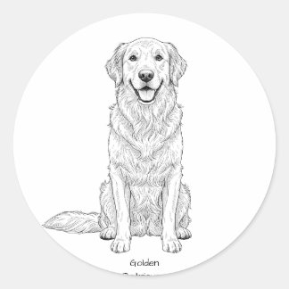Sticker Rond Clean Minimalist Golden Retriever Line Art 