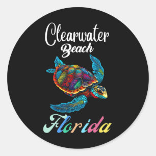 Sticker Rond Clearwater Beach Floride Tie Dye Famille de tortue
