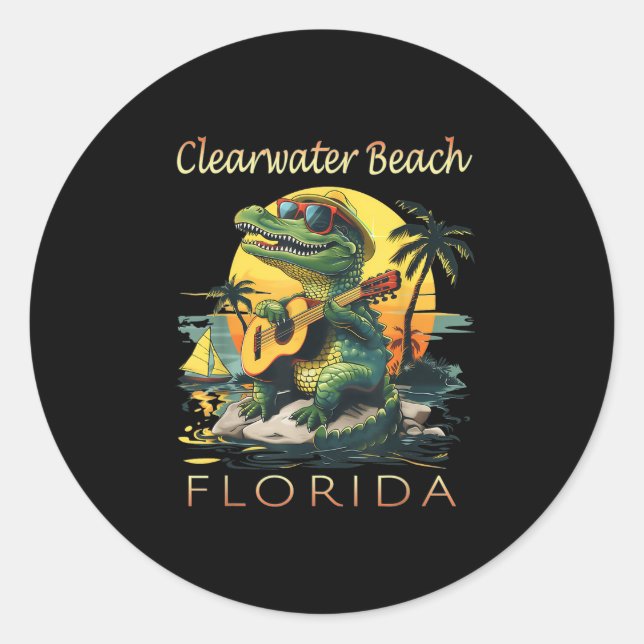Sticker Rond Clearwater Beach Floride Vacances Cute Alligator S (Devant)