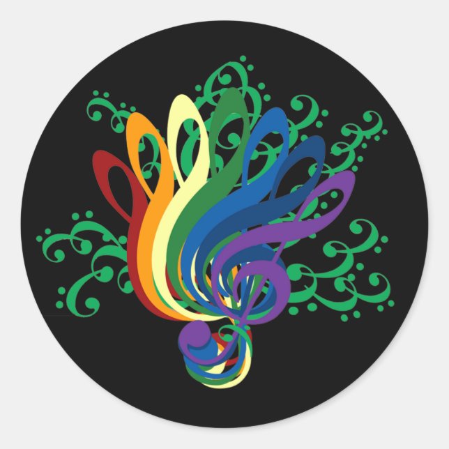 Sticker Rond Clef Bouquet sur Black (Devant)