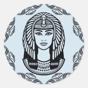 Sticker Rond Cléopâtre égyptien sur bleu Décor