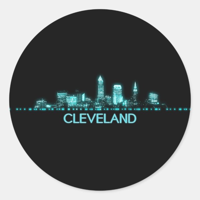 Sticker Rond Cleveland Skyline (Devant)