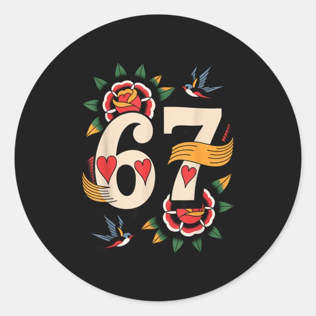 Sticker Rond Clic 67 Tattoo Six Seven Valentines Day Ker  (Devant)