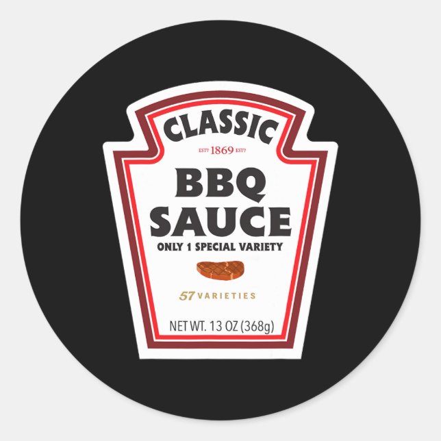Sticker Rond Clic Bbq Sauce Bottle Label Funny Halloween Costum (Devant)