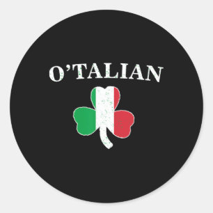 Sticker Rond Clic O'talian Trèfle et drapeau italien irlandais 