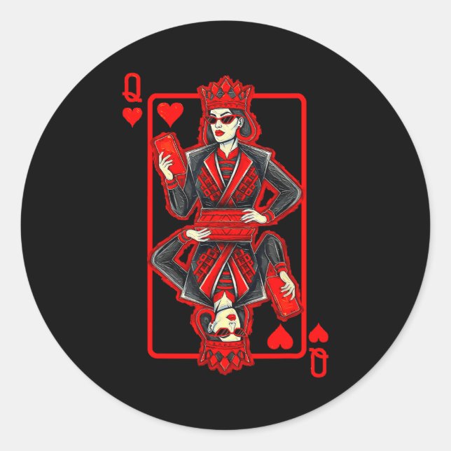Sticker Rond Clic Whimsical Queen Of Hearts Sungles Playing Car (Devant)