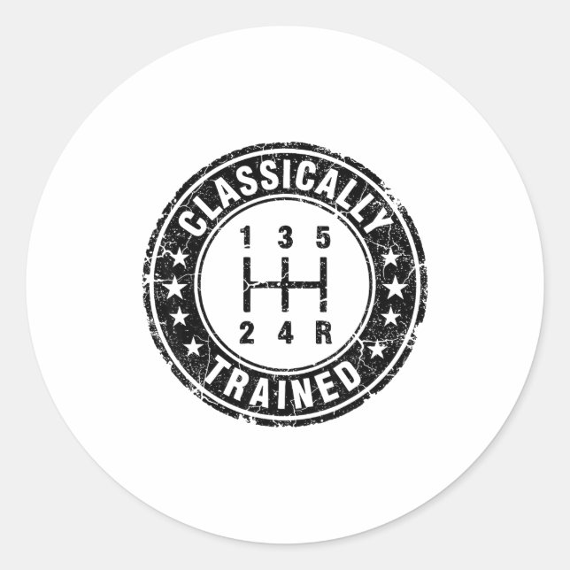 Sticker Rond Clically Trained Car Guy Manual Transmission Stick (Devant)