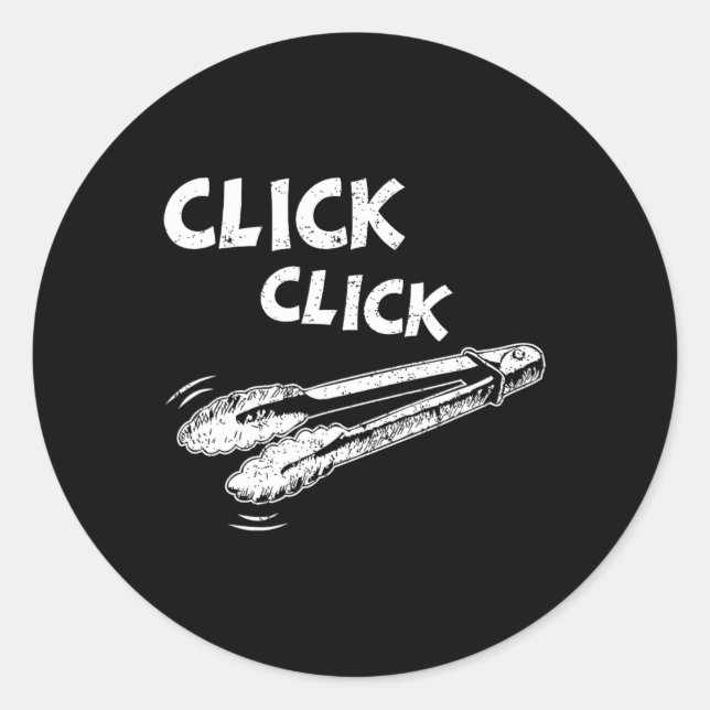 Sticker Rond Click A Click Tongs Bbq Barbecue Barbecuing Suspen (Devant)