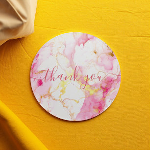 Sticker Rond Client en marbre rose et or merci
