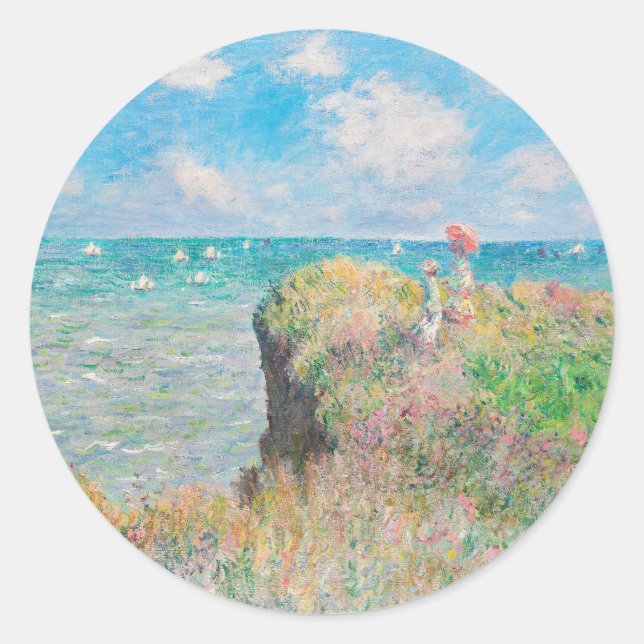 Sticker Rond Cliff Walk à Pourville par Claude Monet (Devant)