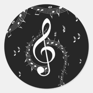Sticker Rond Climacic G Clef Musique blanche sur le noir