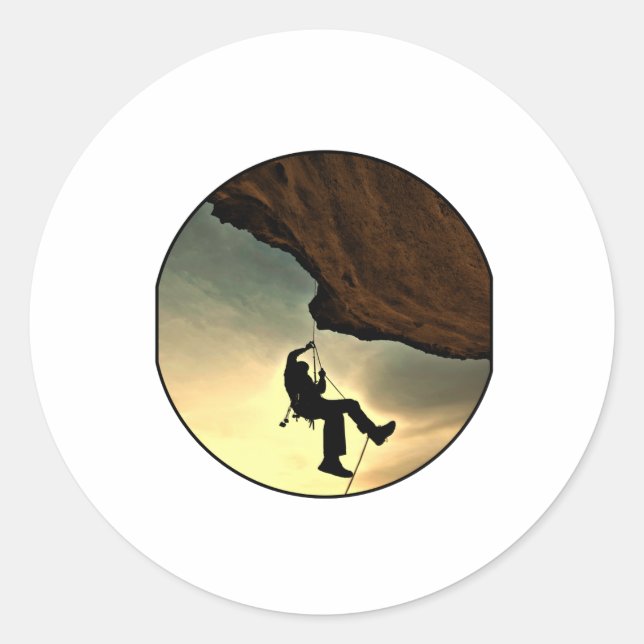 Sticker Rond Climbing mountain man (Devant)