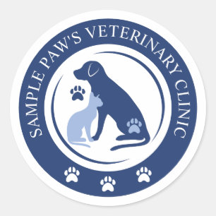 Sticker Rond Clinique Vétérinaire Bleue Vétérinaire Logo Et Tex