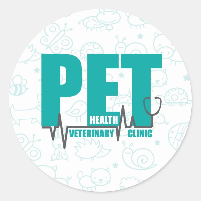 Sticker Rond Clinique vétérinaire Doodle Turquoise moderne (Devant)