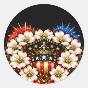Sticker Rond Clip Art Fleur de Cornouiller Patriotique du 4 Jui