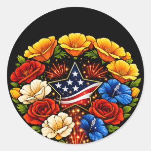 Sticker Rond Clip Art patriotique du 4 juillet Pavot de Califor