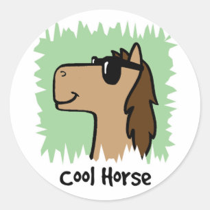 Sticker Rond Clip de dessin Art Cool Cheval Portant des lunette