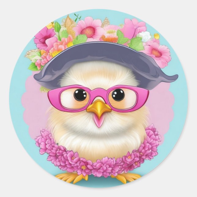 Sticker Rond Clipart d'une mignonne poussette florale. (Devant)