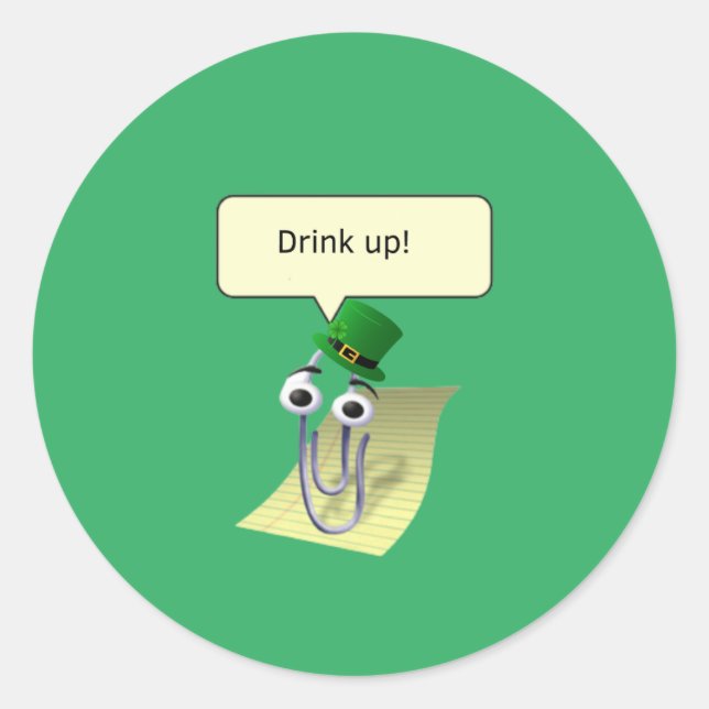 Sticker Rond Clippy St. Patrick's Day (Devant)