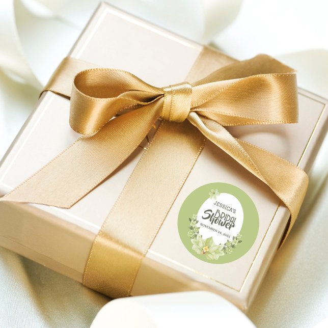 Sticker Rond Clivia Fleuraux Vert Aquarelle pour une Mariée (Créateur téléchargé)