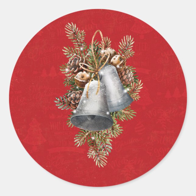 Sticker Rond cloches d'argent de Noël (Devant)