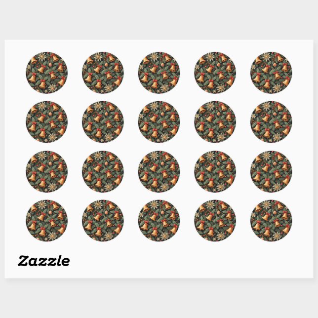 Sticker Rond Cloches de fête, motif décoratif. (Feuille)
