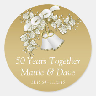 Sticker Rond Cloches de mariage en or blanc 50e anniversaire de