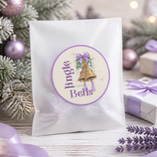 Sticker Rond Clochettes de Noël avec ruban et pompon lavande