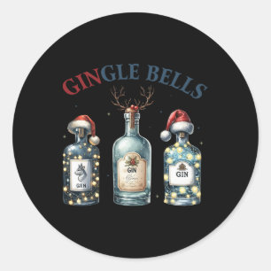 Sticker Rond Clochettes Drôles de Gingle Bells Gin Gin Arbre de
