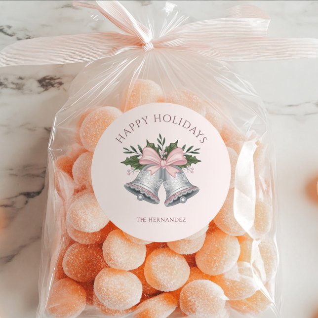 Sticker Rond Clochettes personnalisées Luxe Rose et Argent Pail (Créateur téléchargé)