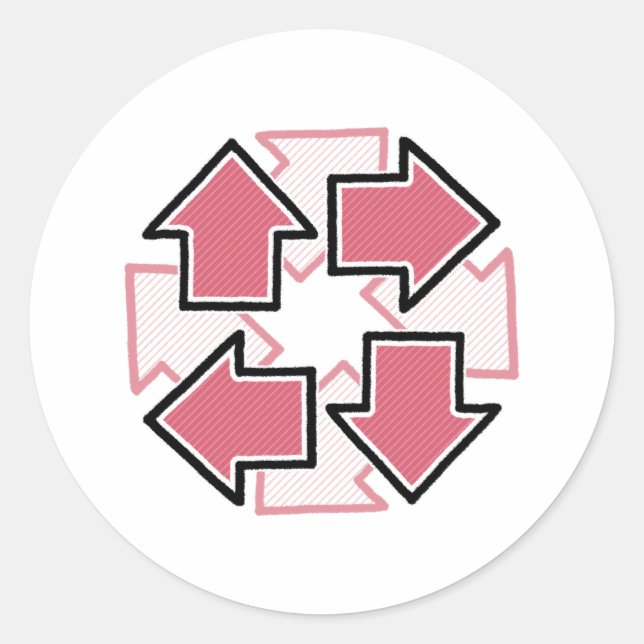 Sticker Rond Clockwise Arrows Minimal Geometric Red (Devant)