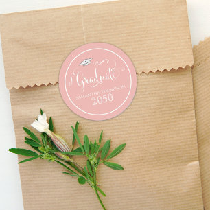 Sticker Rond Clôture de la graduation Script Élégant Casquette