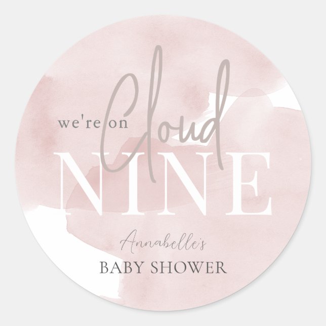 Sticker Rond Cloud 9 Ciel rose Aquarelle Baby shower fille (Devant)