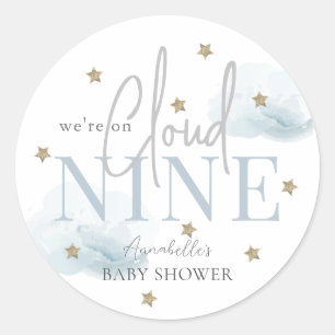 Sticker Rond Cloud 9 Gold Stars Aquarelle Boy Baby shower