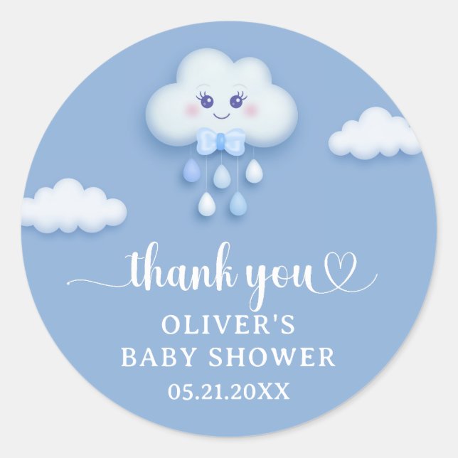 Sticker Rond Cloud bleu pastel doux 9 baby shower garçon (Devant)