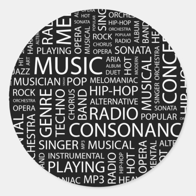 Sticker Rond Cloud de mot motif MUSIQUE (Devant)