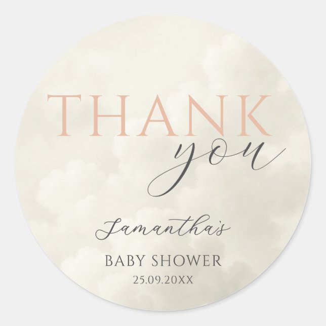 Sticker Rond Cloud Nine Modern Baby Shower Thank You (Devant)