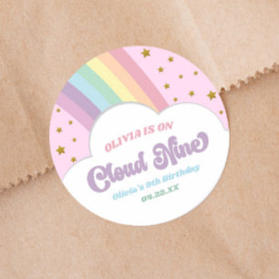 Sticker Rond Cloud Nine Rainbow et Stars 9e fête d'anniversaire