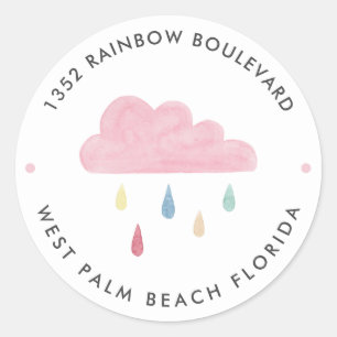 Sticker Rond Cloud Raindrops Baby shower Adresse de retour