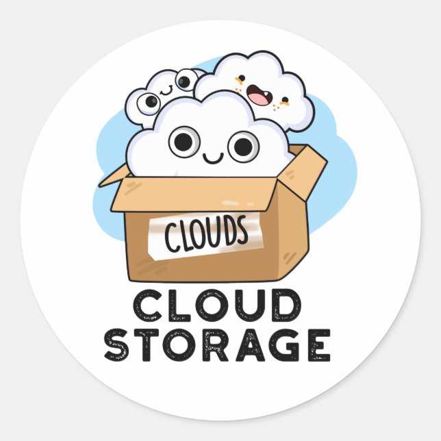 Sticker Rond Cloud Storage Funny Weather Technology Pun (Devant)