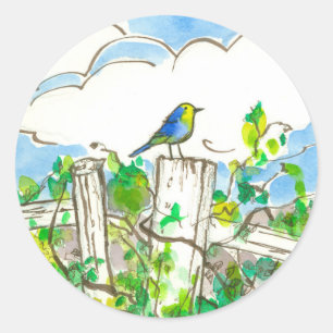 Sticker Rond Clouds bleuets clôture